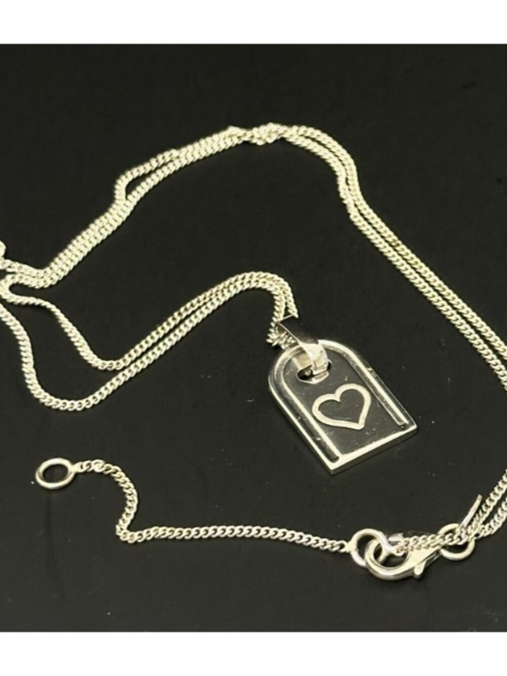 Milor Bronze Italy Necklace Silver Tone Heart Tag Pendant Chain Link 18.5"